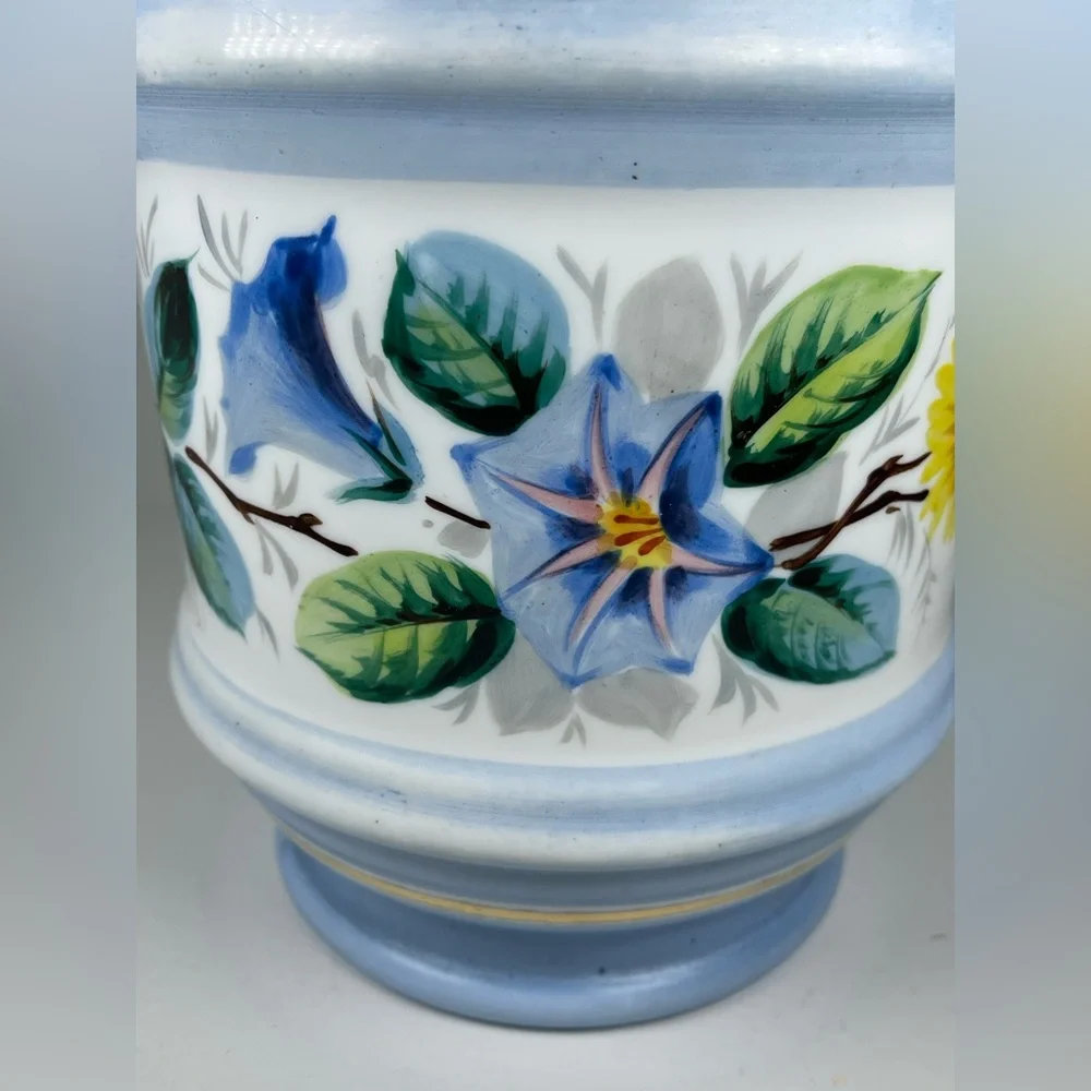 Vintage Milk Glass planter Westmoreland Style 1950s Cachepot floral hand painted